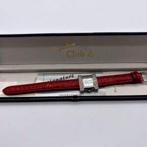 Adrienne Signature Club A Womens Square Rhinestone Bezel Red Croc Leather Band